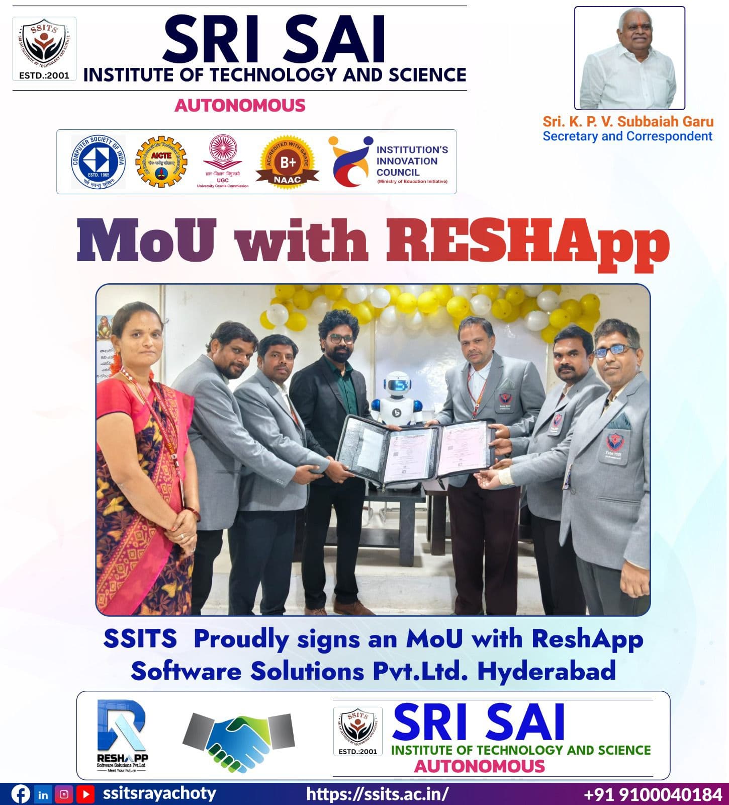 Sri Sai Institute of Technology & Science — MoU Signing — Rayachoti, Andhra Pradesh